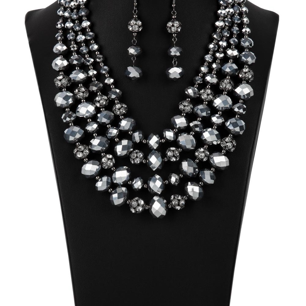 Paparazzi black beaded necklace with matching earrings